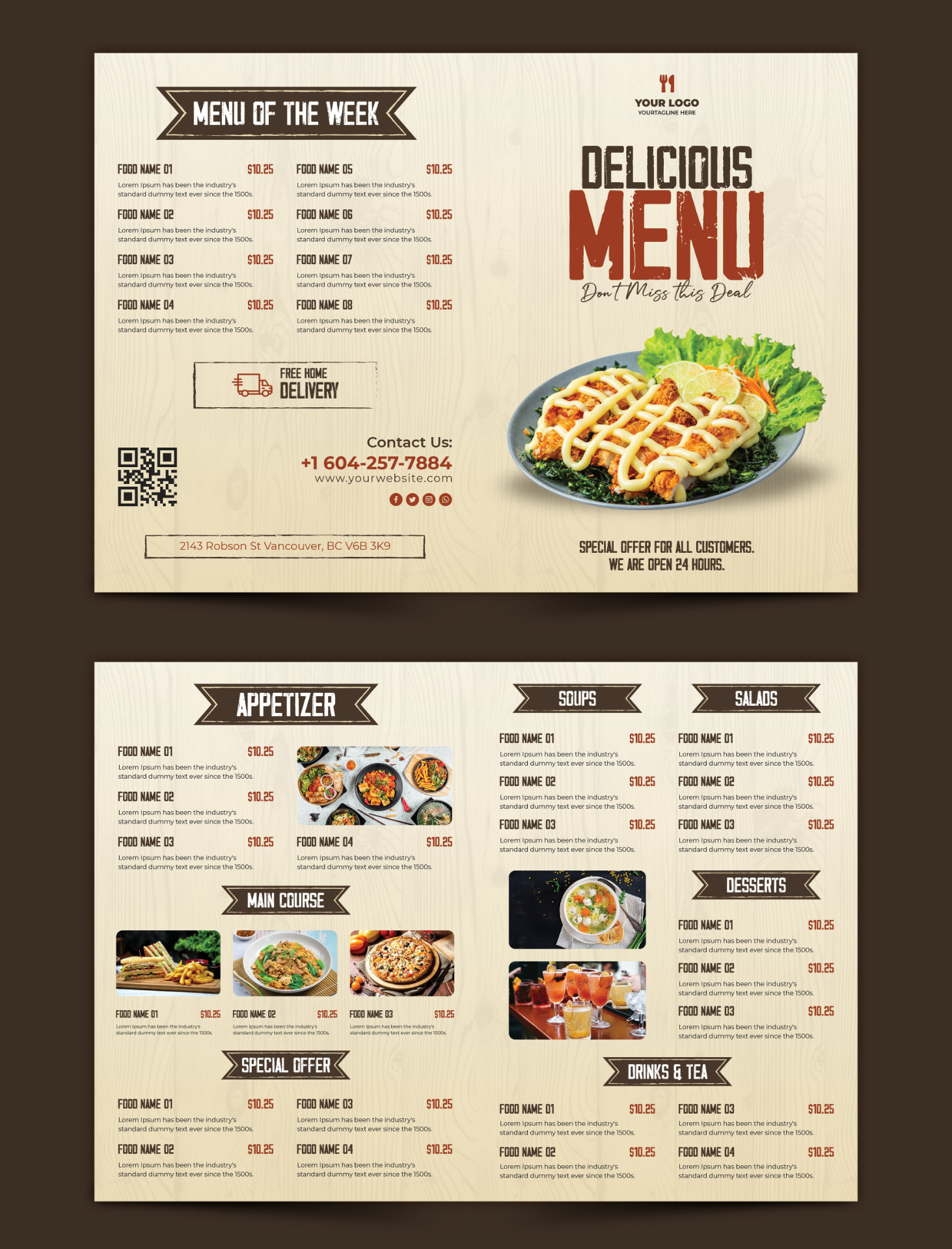Restaurant Menu Brochure — graphic design by Hima Thanki